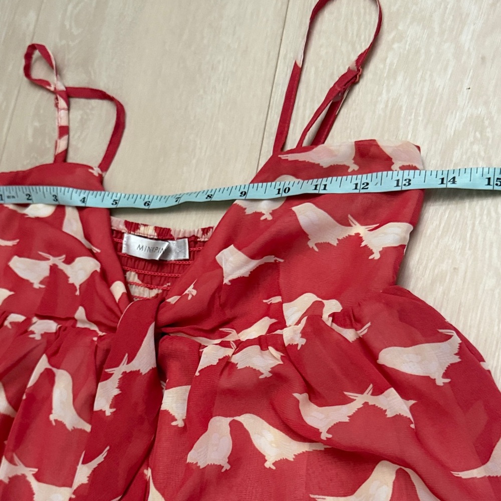 MINKPINK Coral and Cream Tiered Dress with Bird Design - Picture 4 of 7